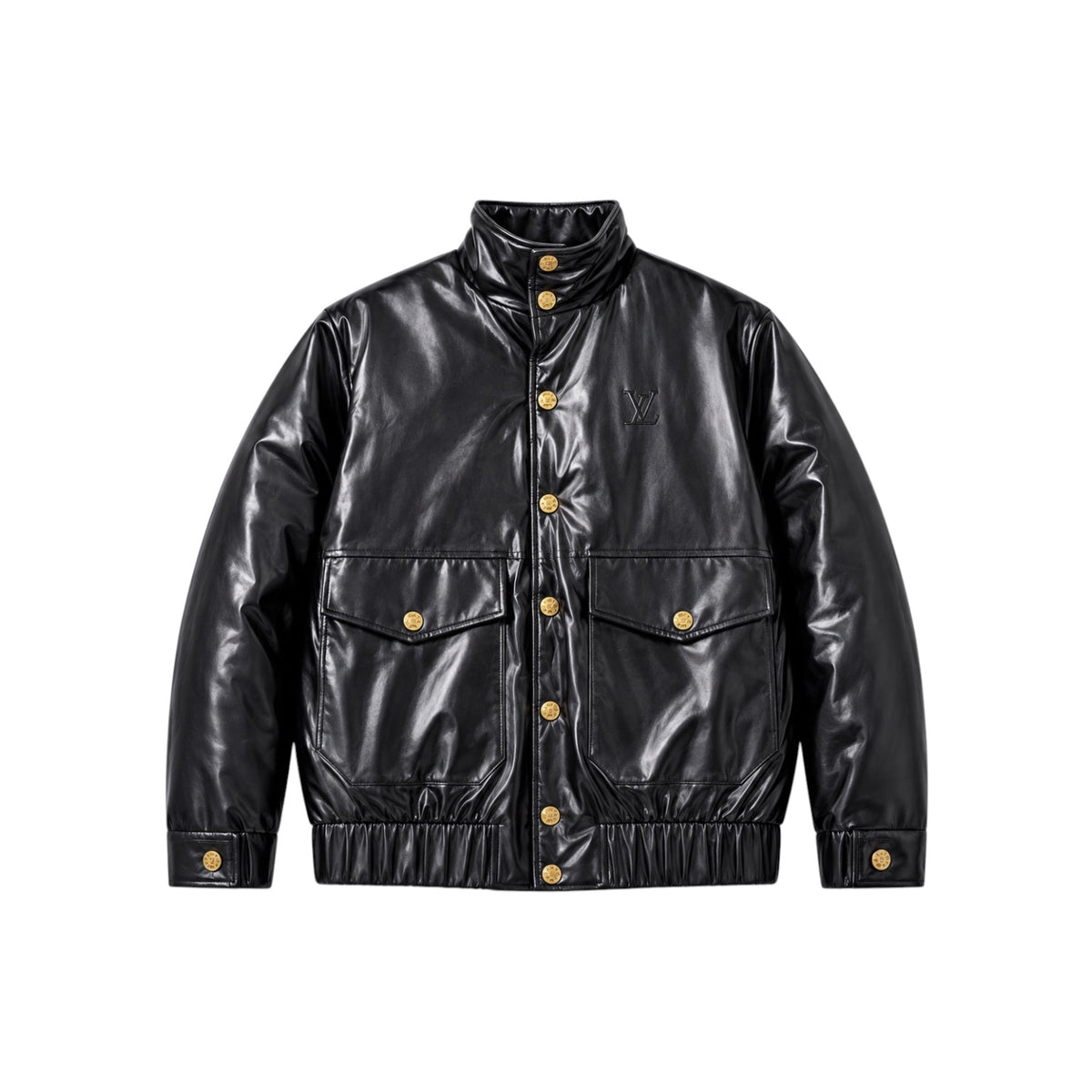 Louis Vuitton Leather Down Jacket Black & Gold