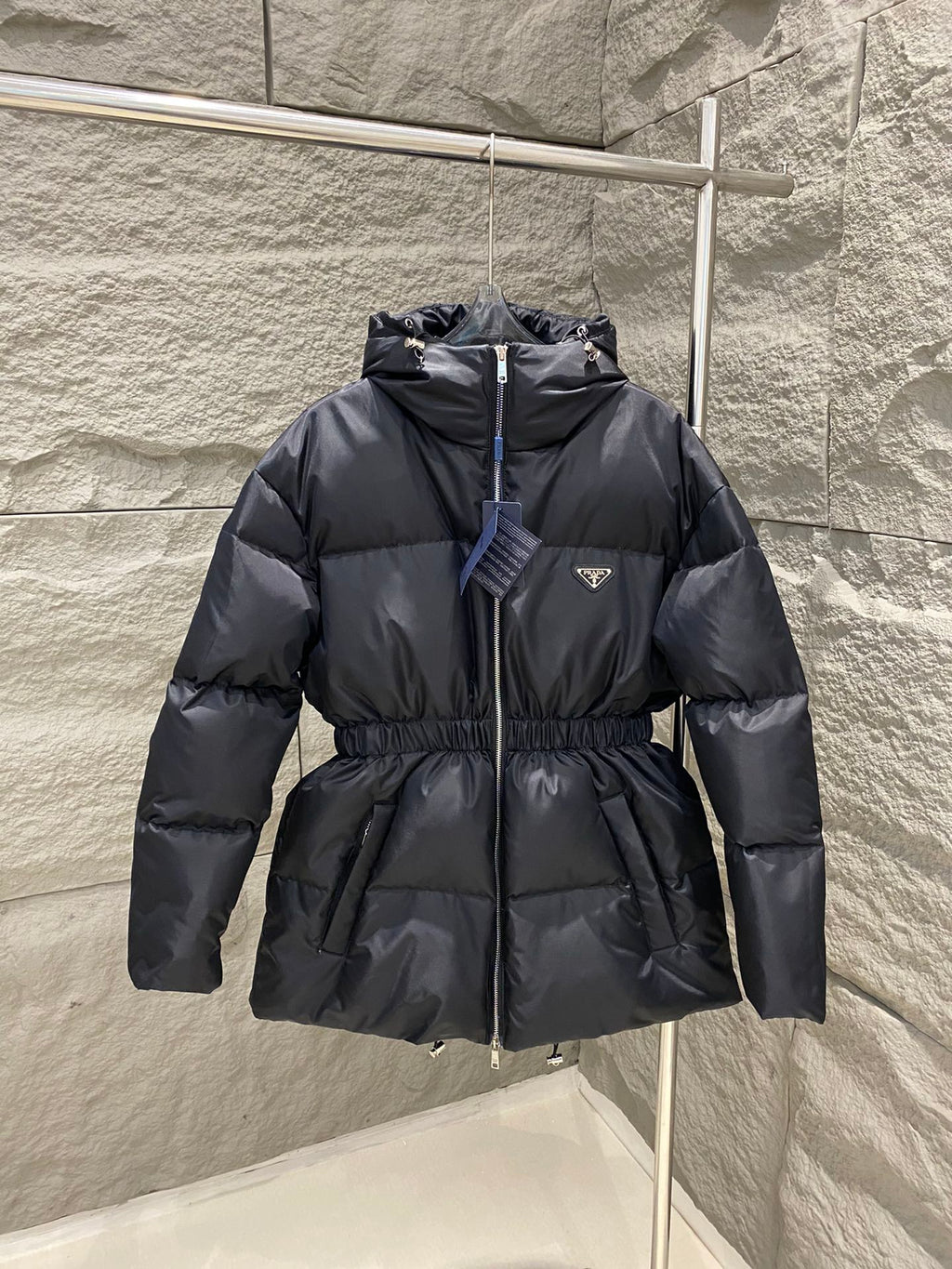 Prada Cinched Waist Hooded Down Jacket