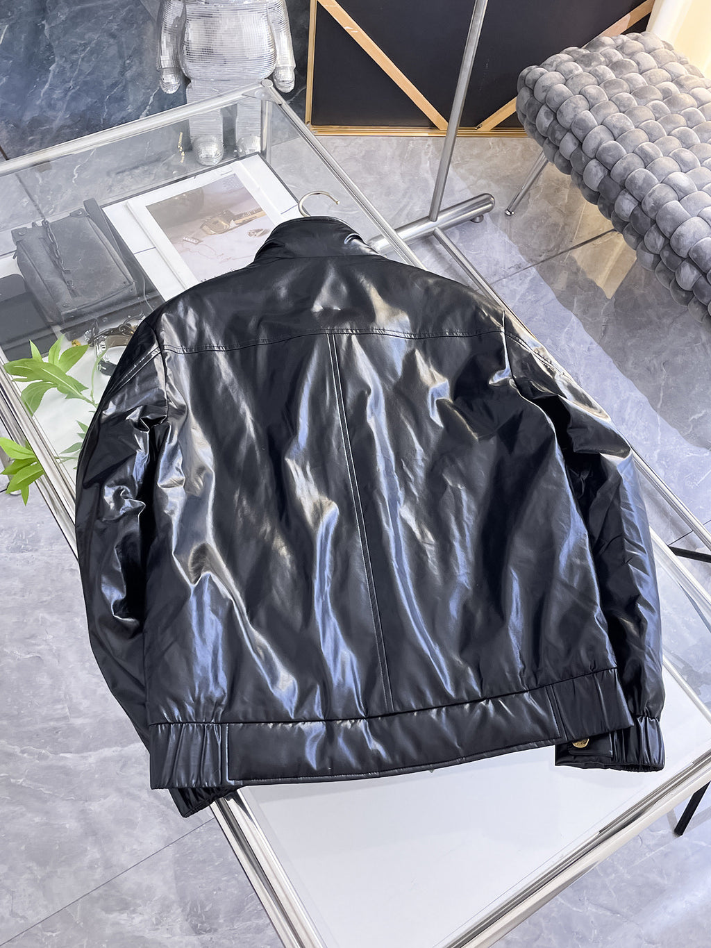 Louis Vuitton Leather Down Jacket Black & Gold