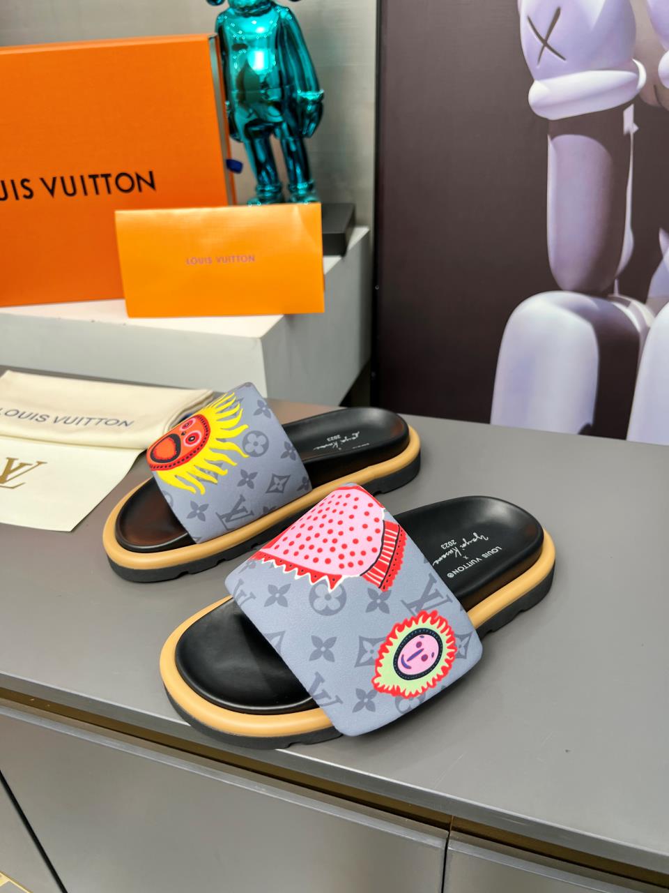 LV Waterfront Mule 'Yayoi Kusama Grey Faces'