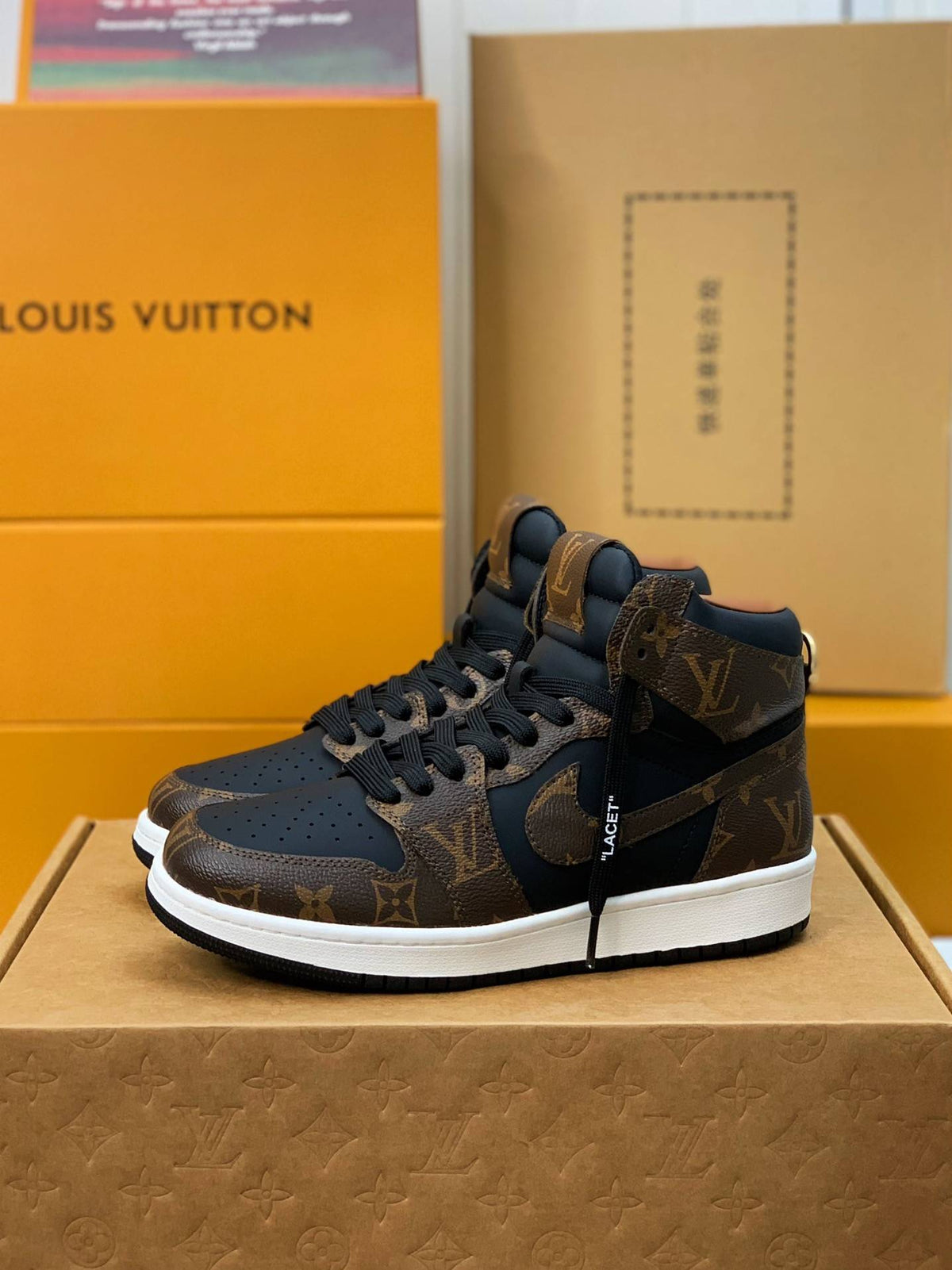 LV x Nike AJ1 High 'Monogram Brown'