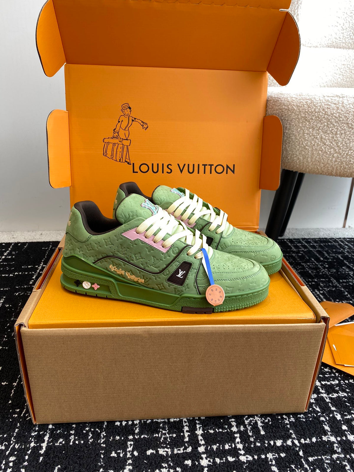LV Trainer Sneaker 'Monogram Embossed Green Pink'