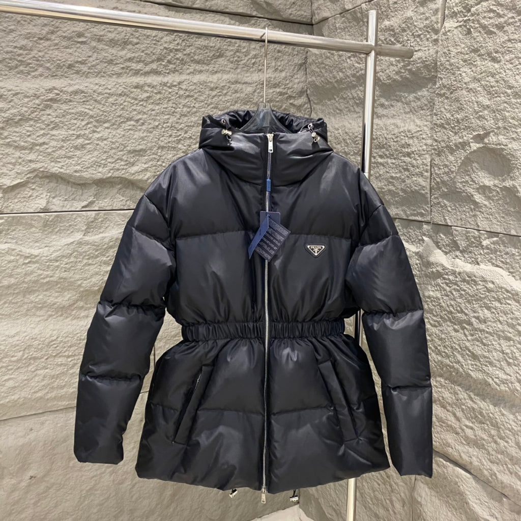 Prada Cinched Waist Hooded Down Jacket