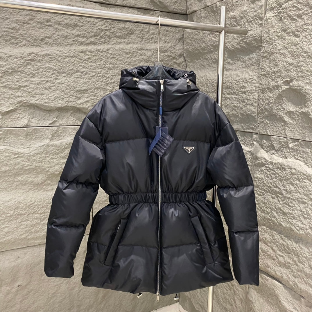 Prada Cinched Waist Hooded Down Jacket