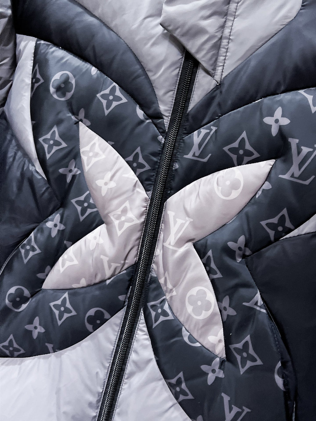 Louis Vuitton Patchwork Butterfly Puffer Jacket Black & Grey