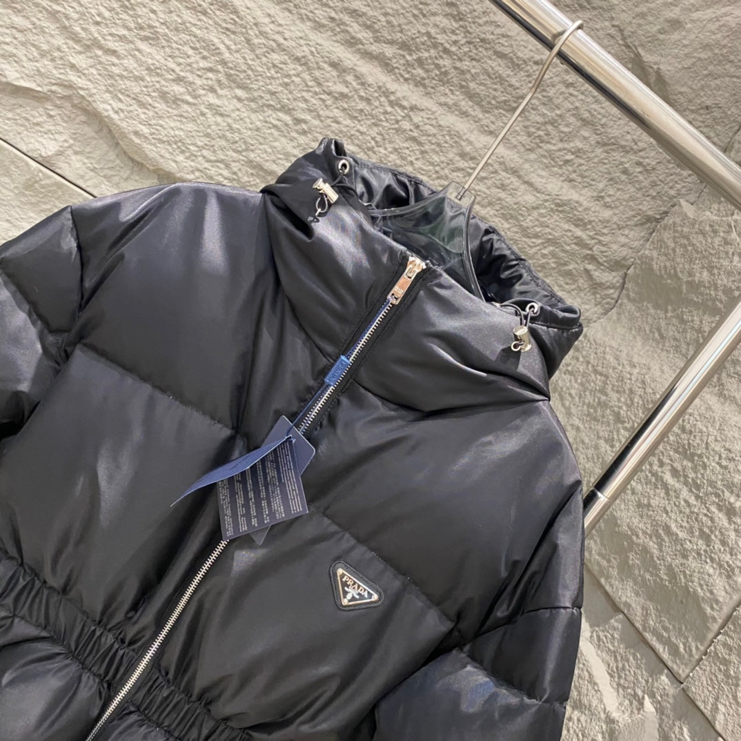 Prada Cinched Waist Hooded Down Jacket