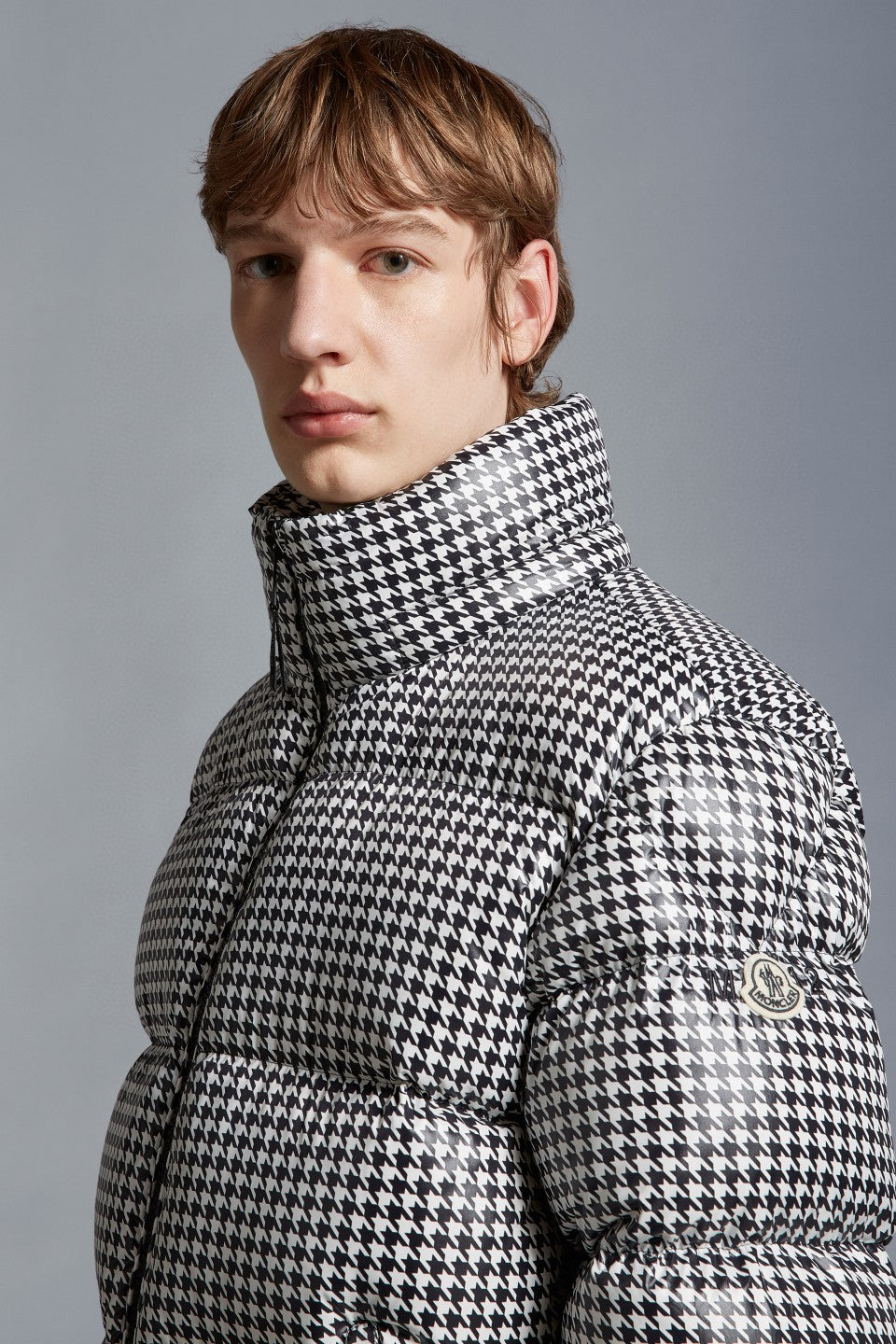 Moncler Houndstooth Hooded Down Jacket