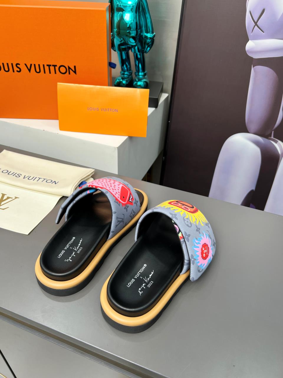 LV Waterfront Mule 'Yayoi Kusama Grey Faces'