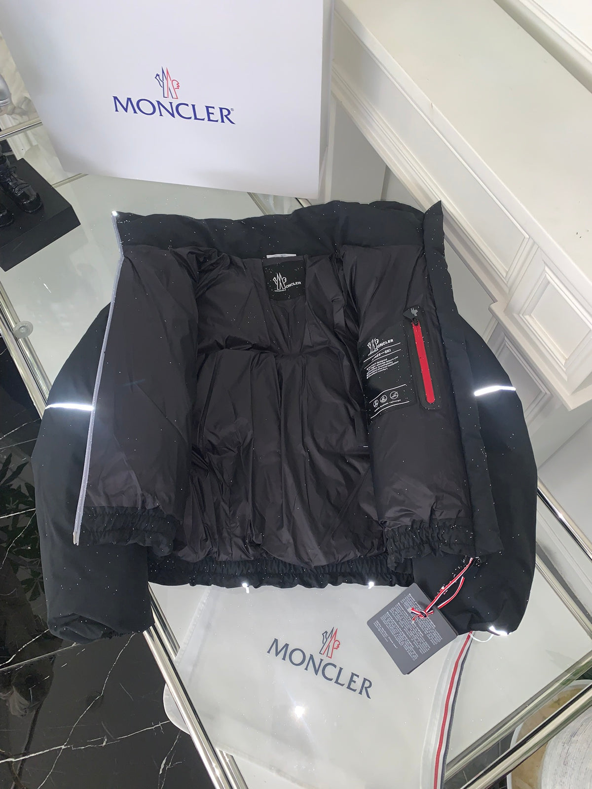 Moncler Piping Trim Short Down Jacket - Black/White