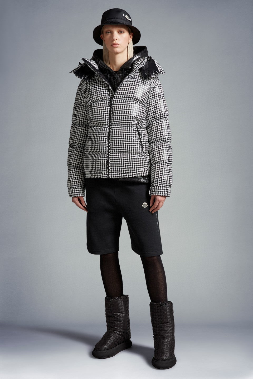 Moncler Houndstooth Hooded Down Jacket