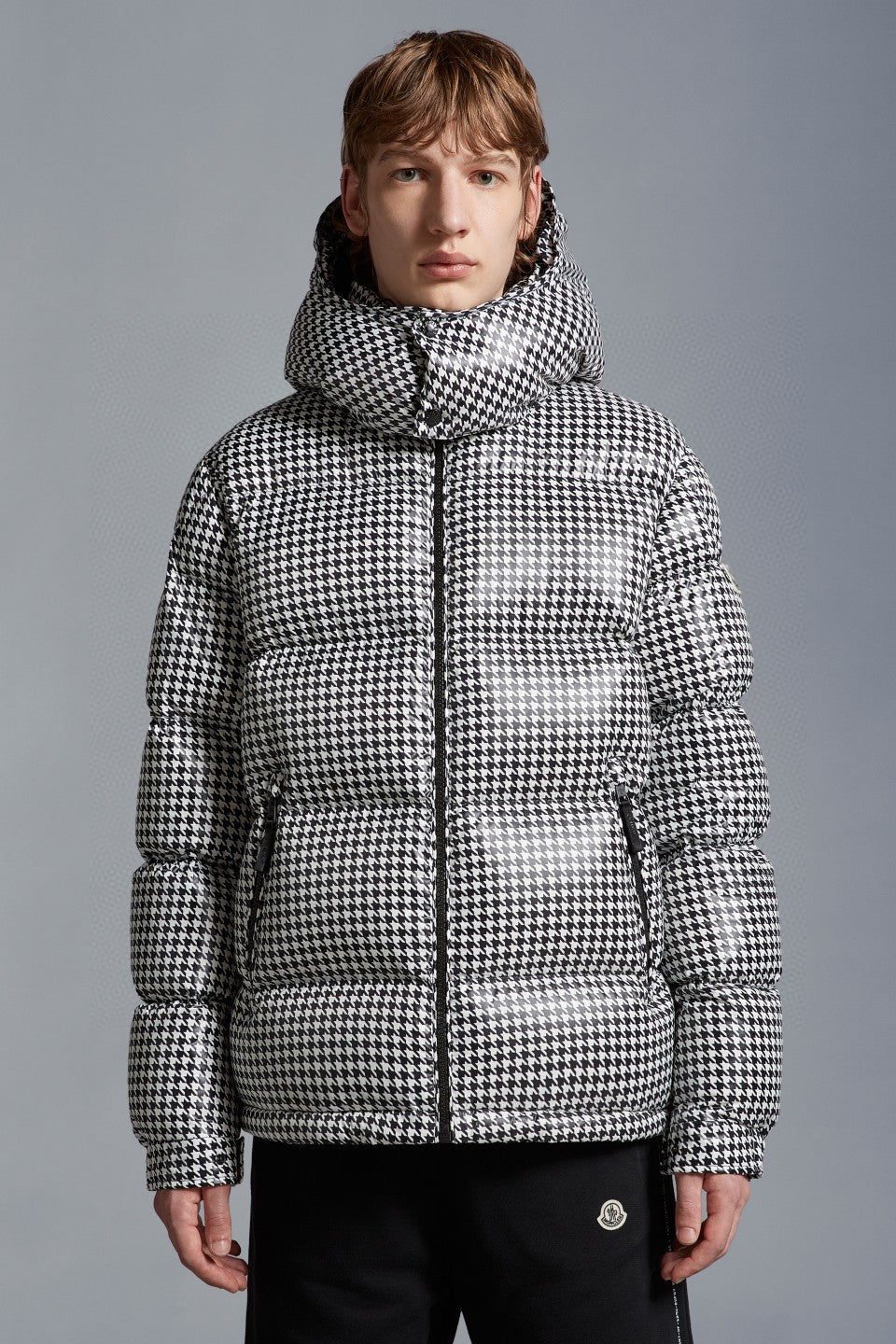 Moncler Houndstooth Hooded Down Jacket