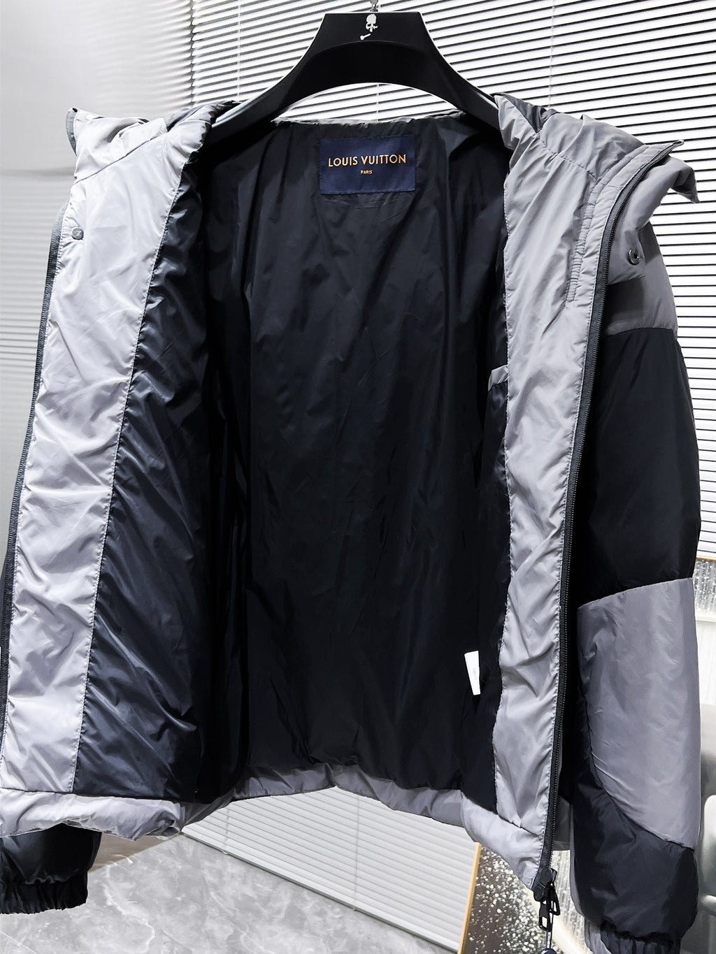 Louis Vuitton Patchwork Butterfly Puffer Jacket Black & Grey