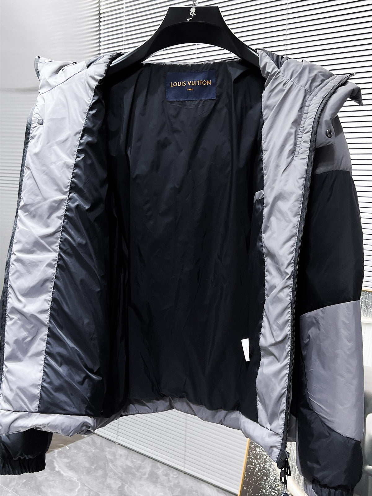 Louis Vuitton Patchwork Butterfly Puffer Jacket Black & Grey