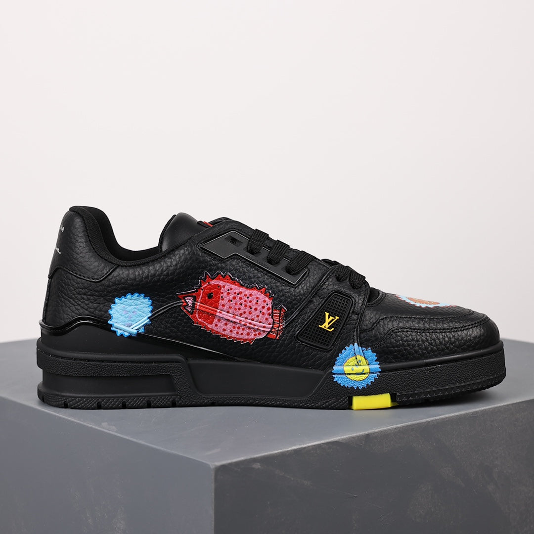 LV Trainer Sneaker 'Yayoi Kusama Black Embroidered Faces'