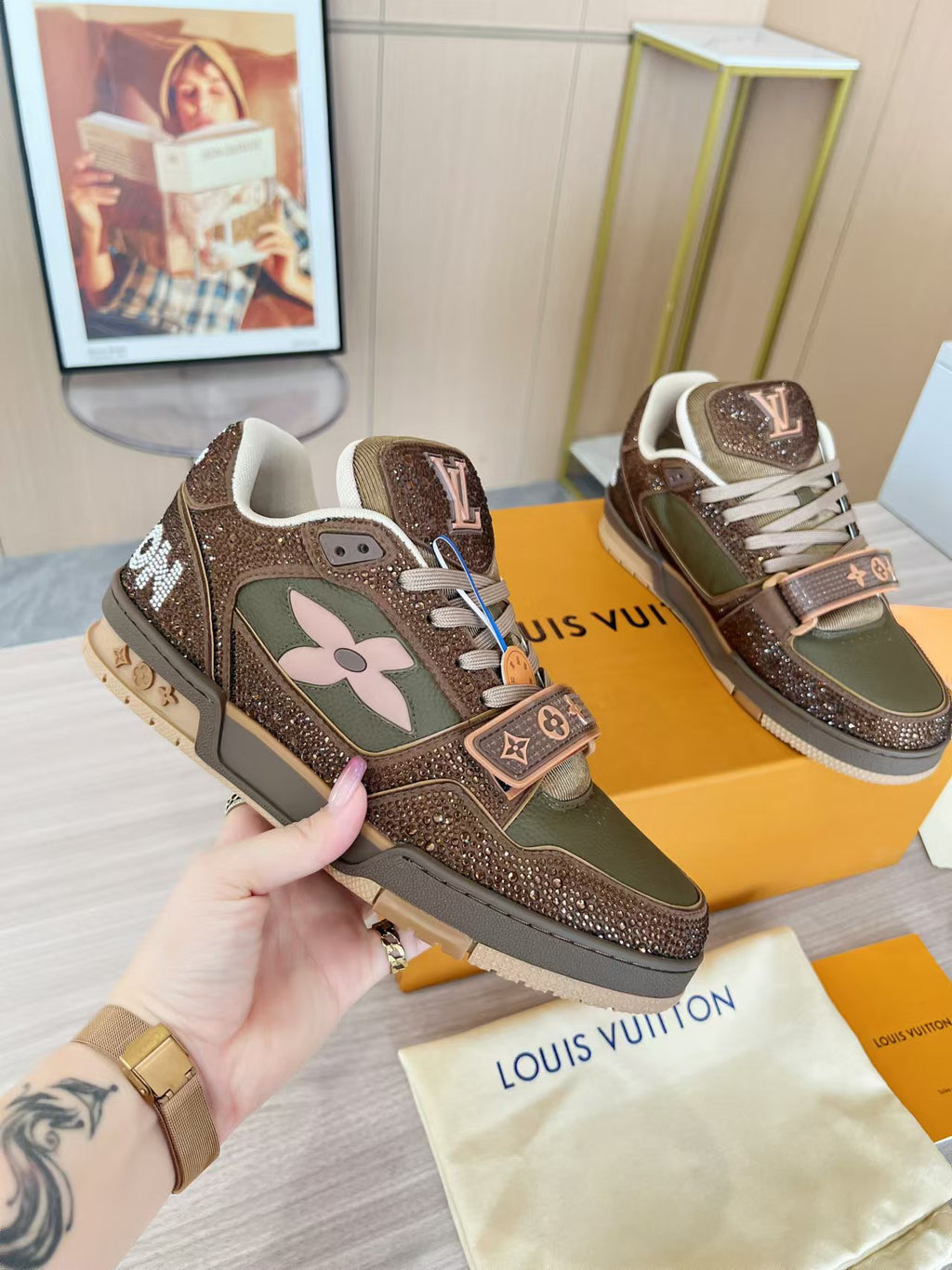 LV Trainer Strap Sneaker 'Strass Brown Olive'