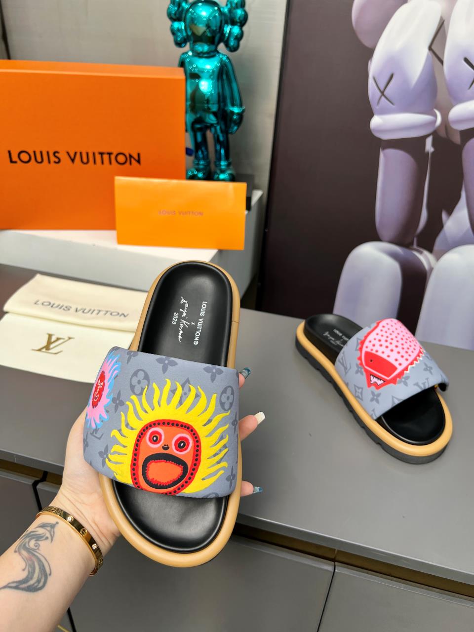 LV Waterfront Mule 'Yayoi Kusama Grey Faces'