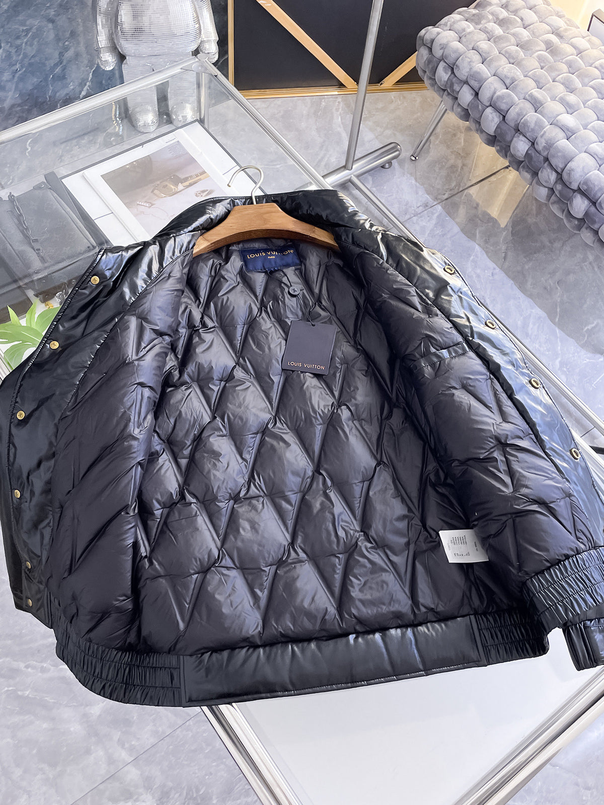 Louis Vuitton Leather Down Jacket Black & Gold