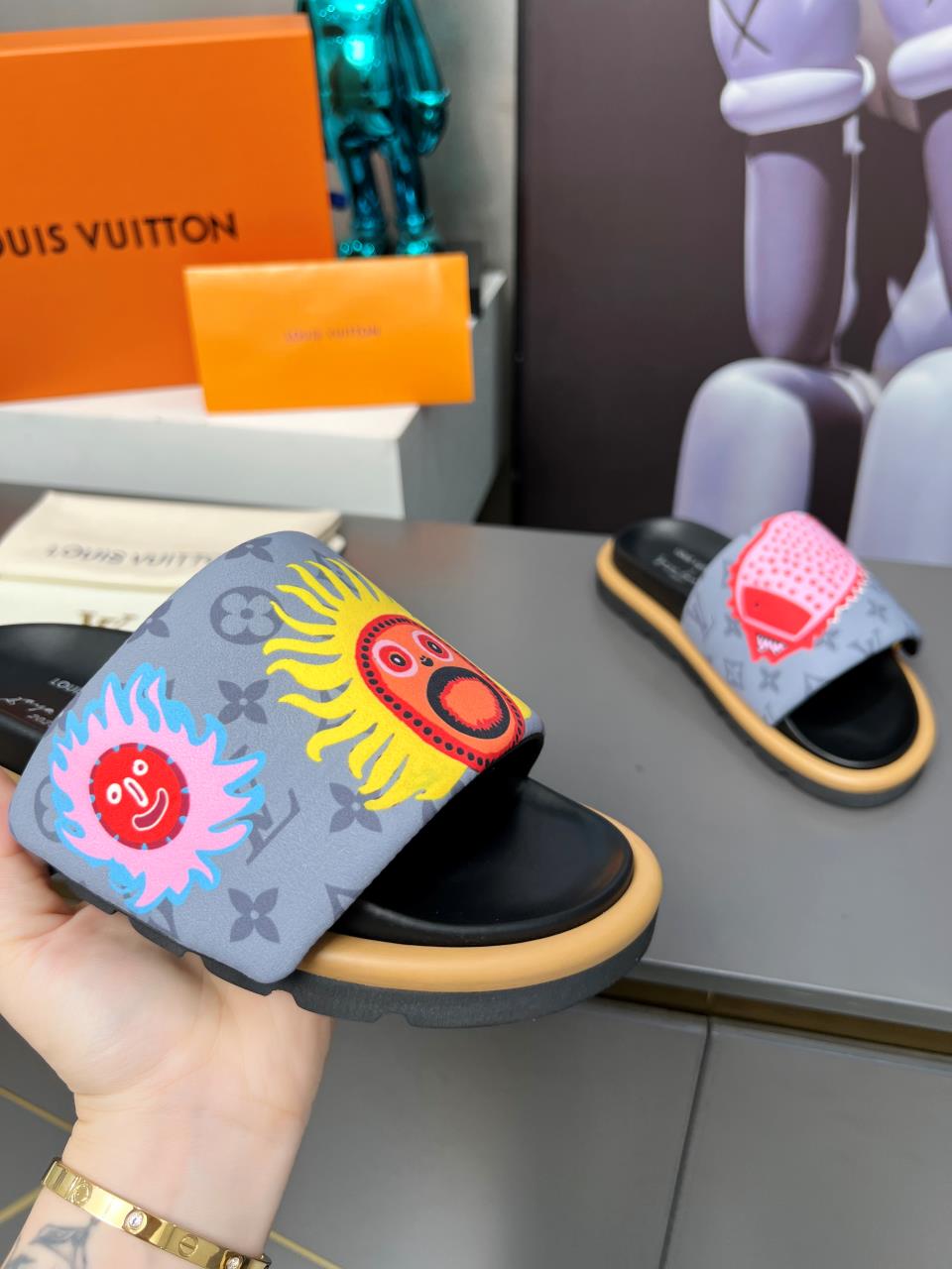LV Waterfront Mule 'Yayoi Kusama Grey Faces'