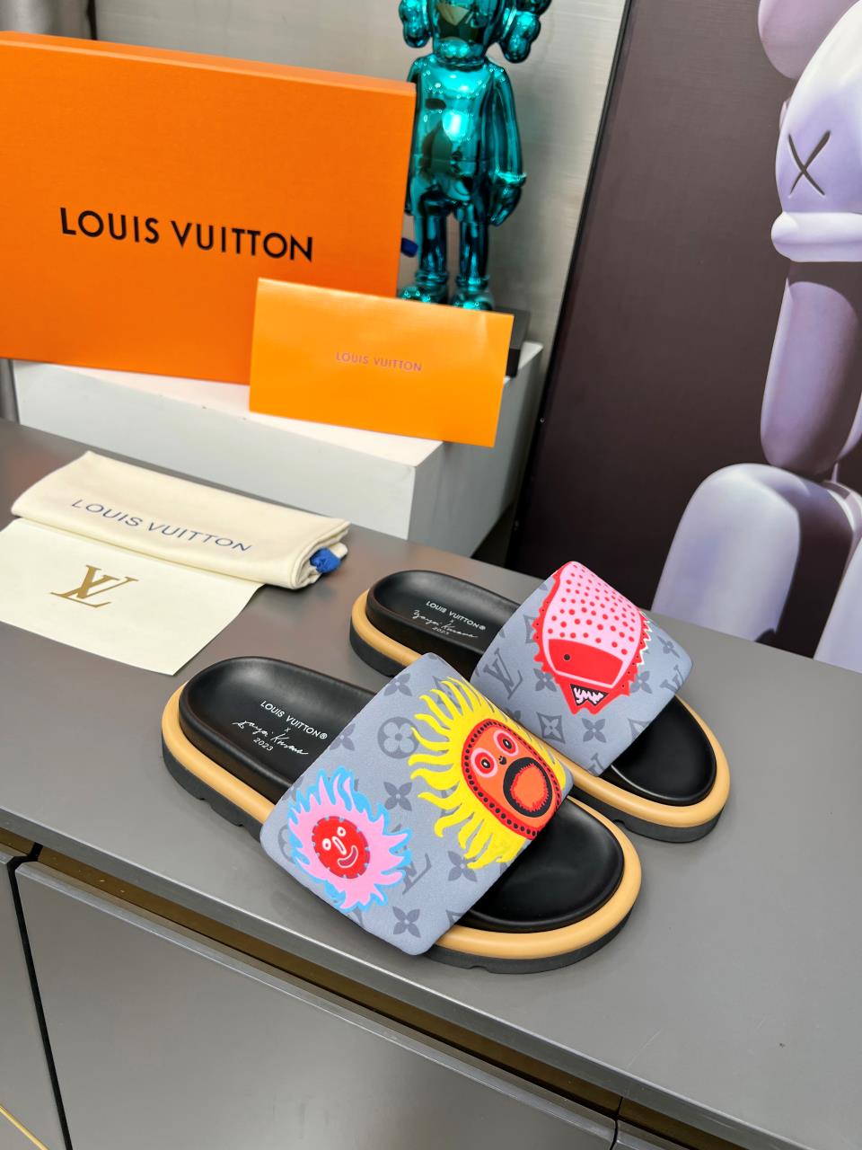 LV Waterfront Mule 'Yayoi Kusama Grey Faces'