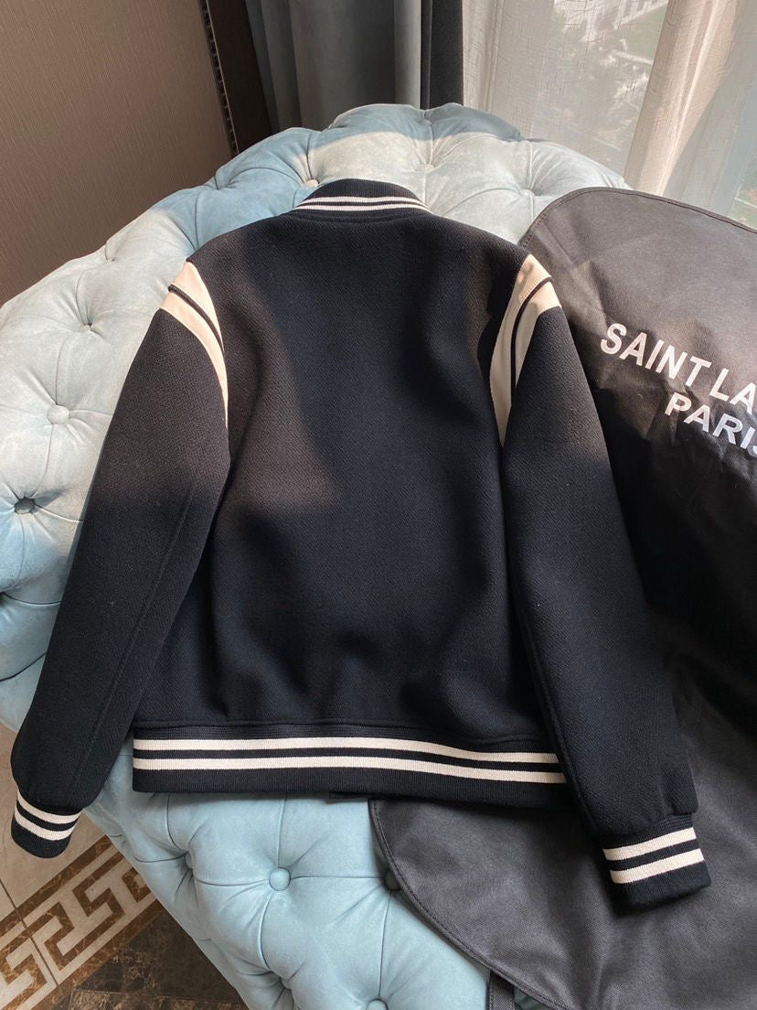Saint Laurent Teddy Varsity Jacket Black