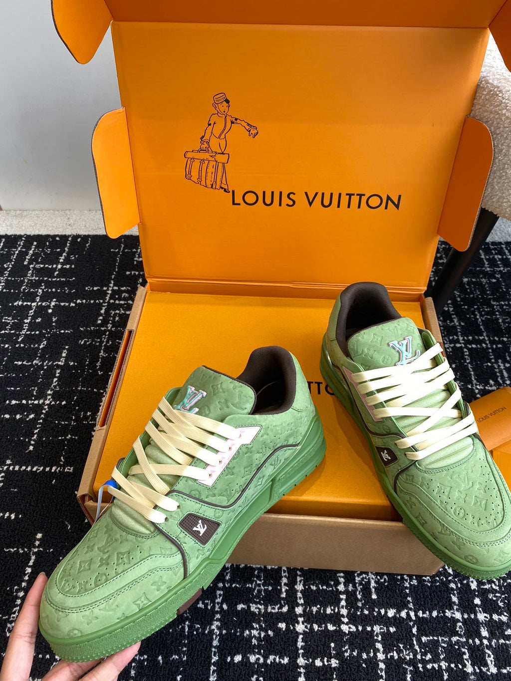 LV Trainer Sneaker 'Monogram Embossed Green Pink'
