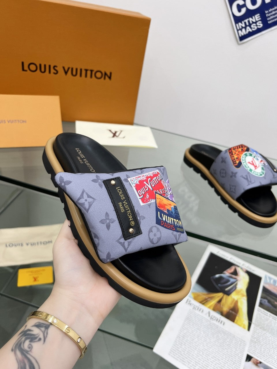 LV Waterfront Mule 'Monogram Postcard Stamps'