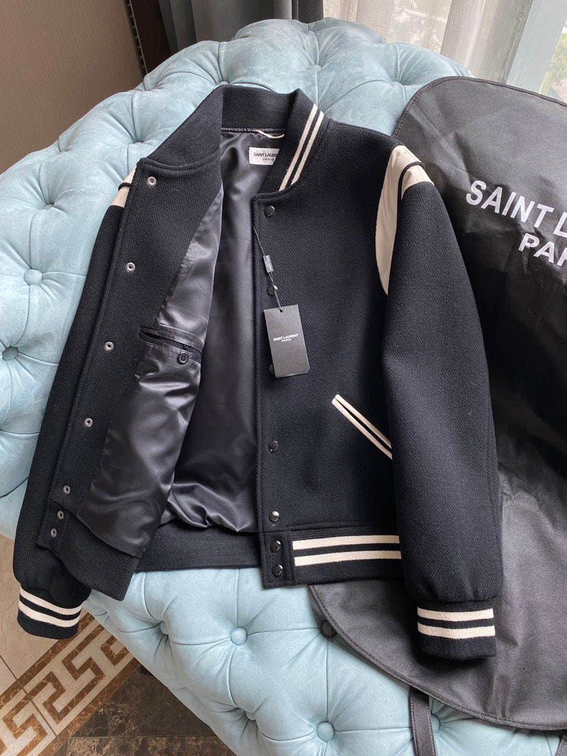 Saint Laurent Teddy Varsity Jacket Black