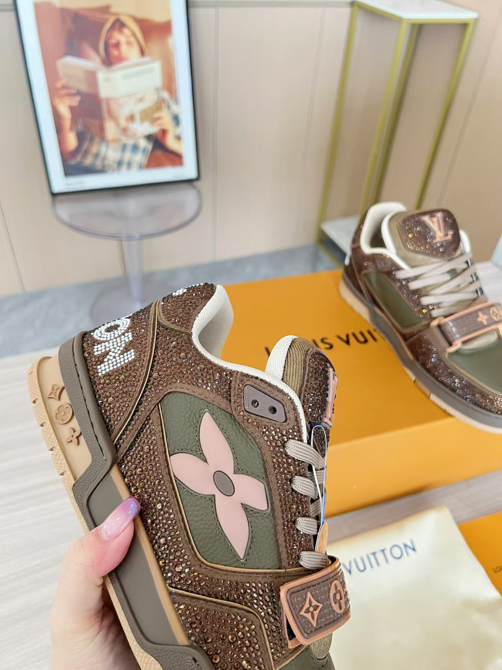LV Trainer Strap Sneaker 'Strass Brown Olive'