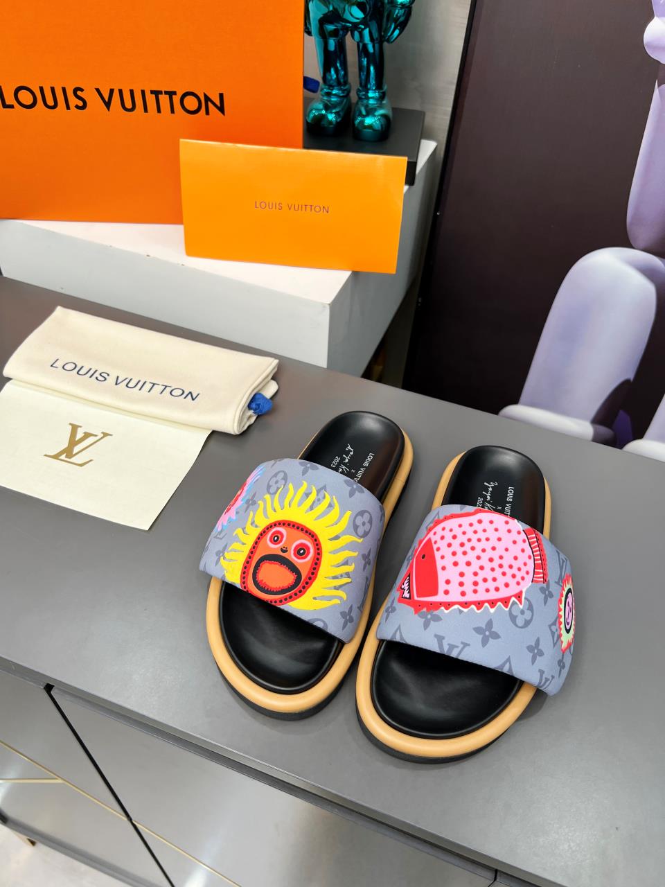 LV Waterfront Mule 'Yayoi Kusama Grey Faces'