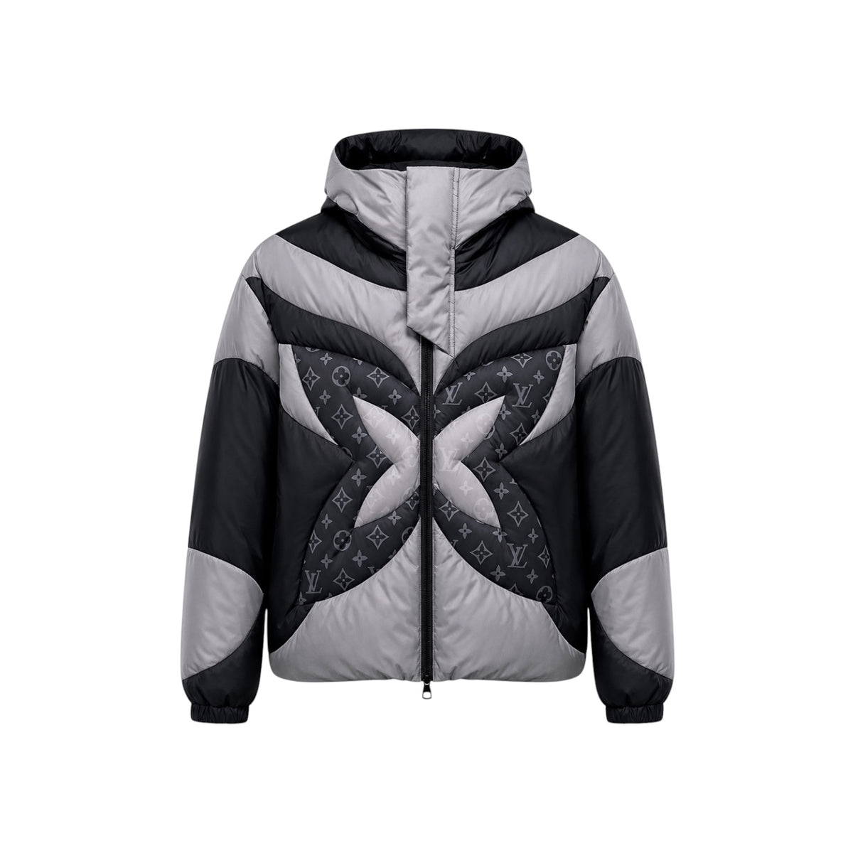 Louis Vuitton Patchwork Butterfly Puffer Jacket Black & Grey