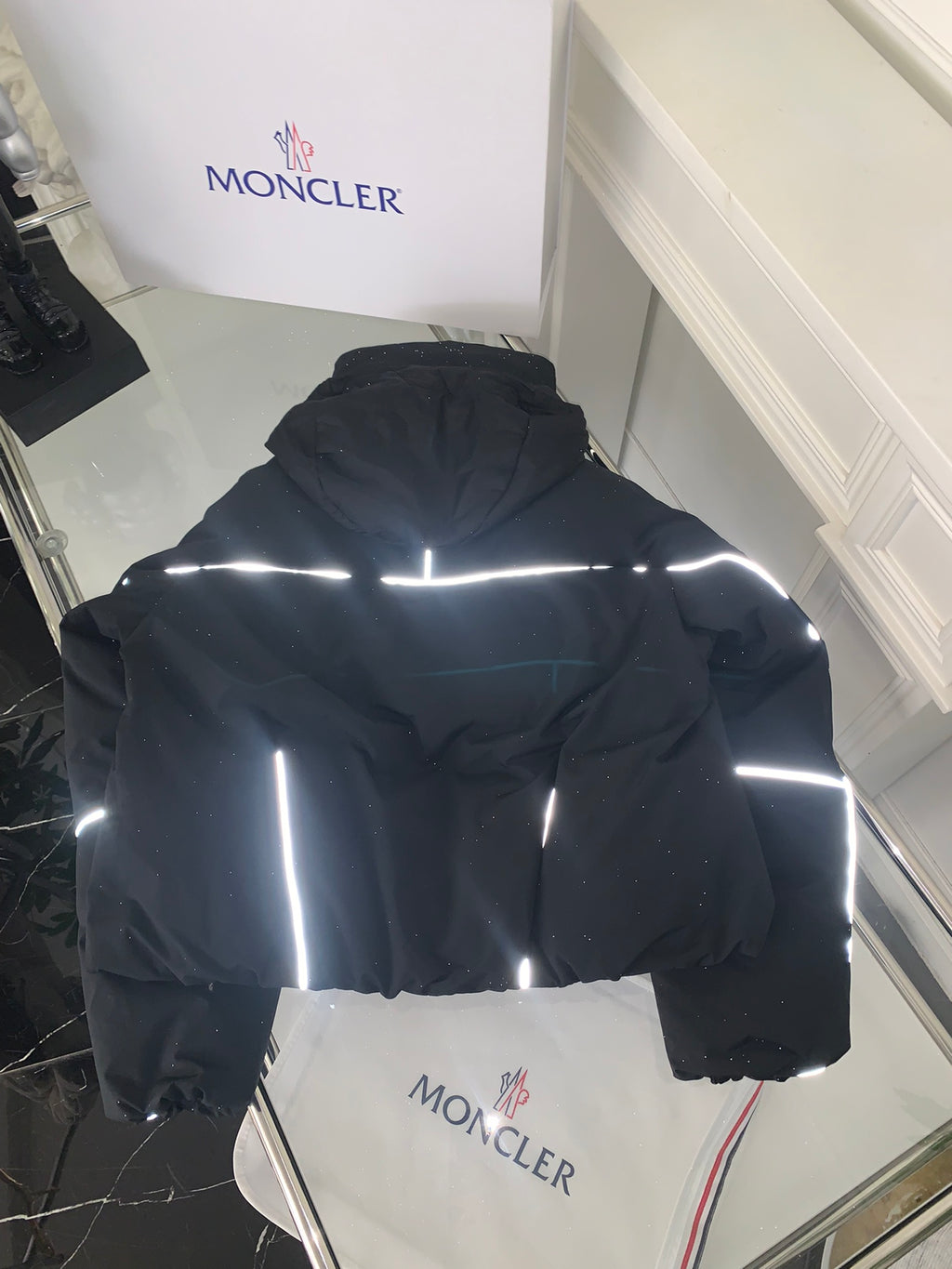 Moncler Piping Trim Short Down Jacket - Black/White