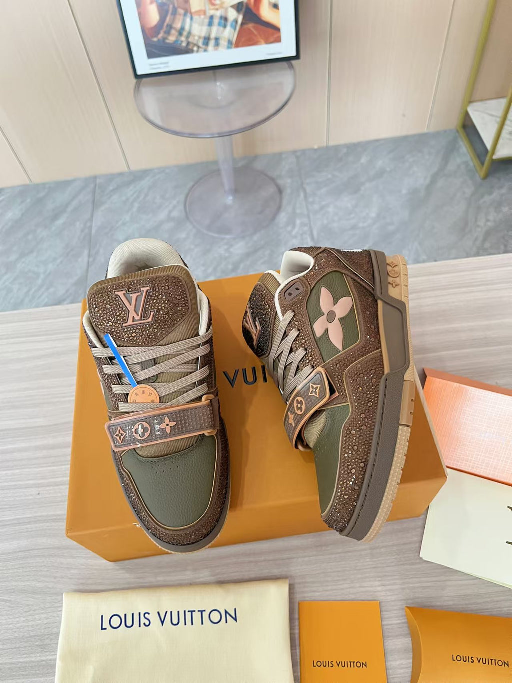 LV Trainer Strap Sneaker 'Strass Brown Olive'