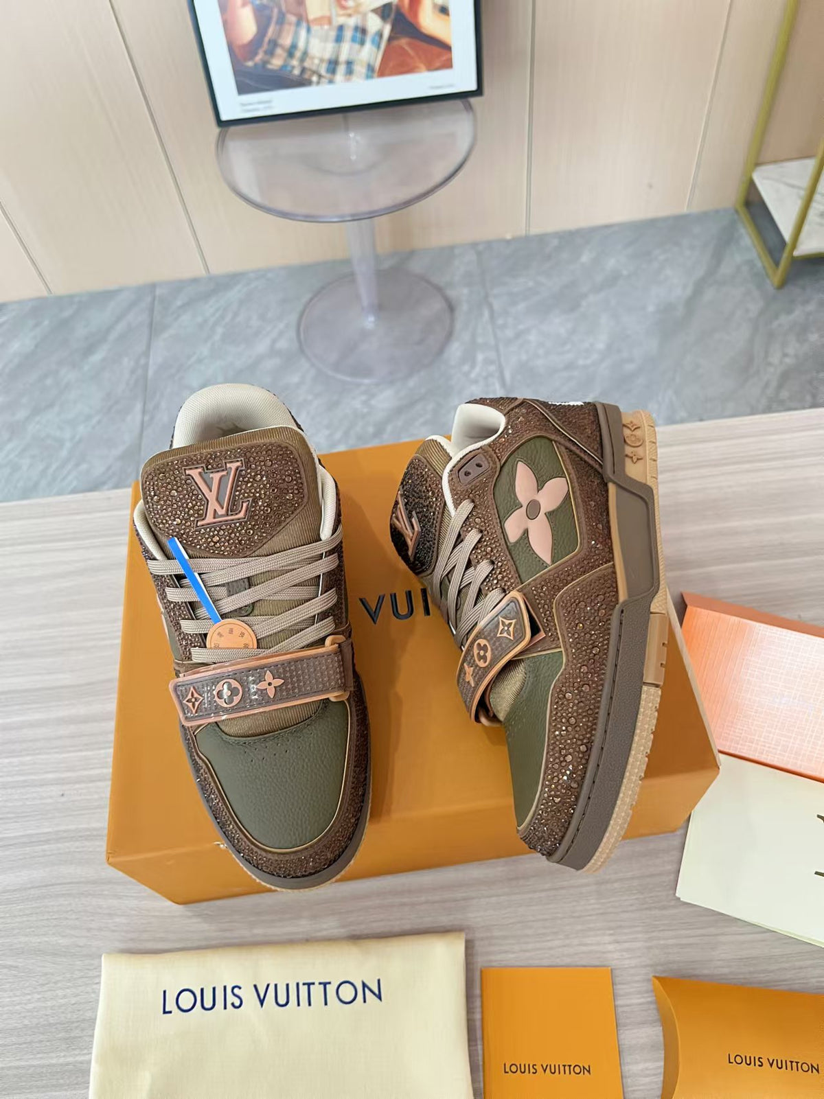 LV Trainer Strap Sneaker 'Strass Brown Olive'
