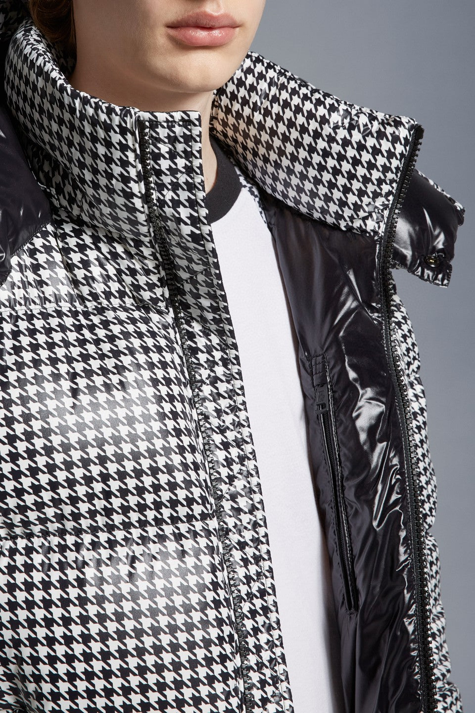 Moncler Houndstooth Hooded Down Jacket