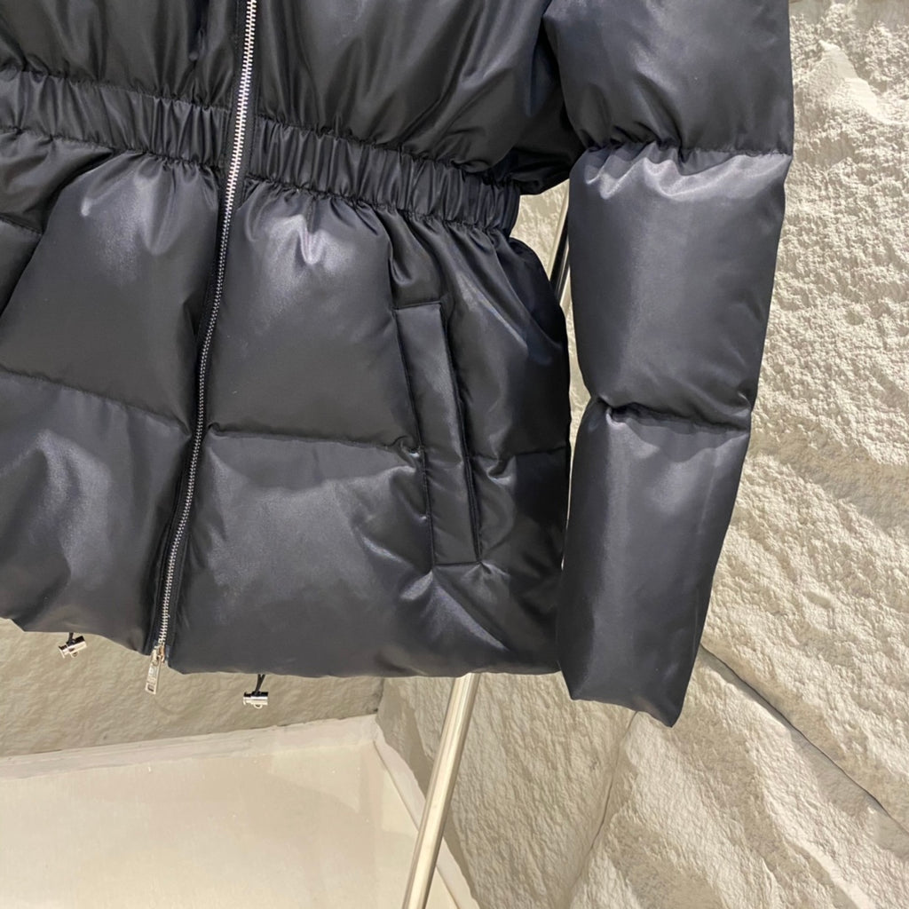 Prada Cinched Waist Hooded Down Jacket