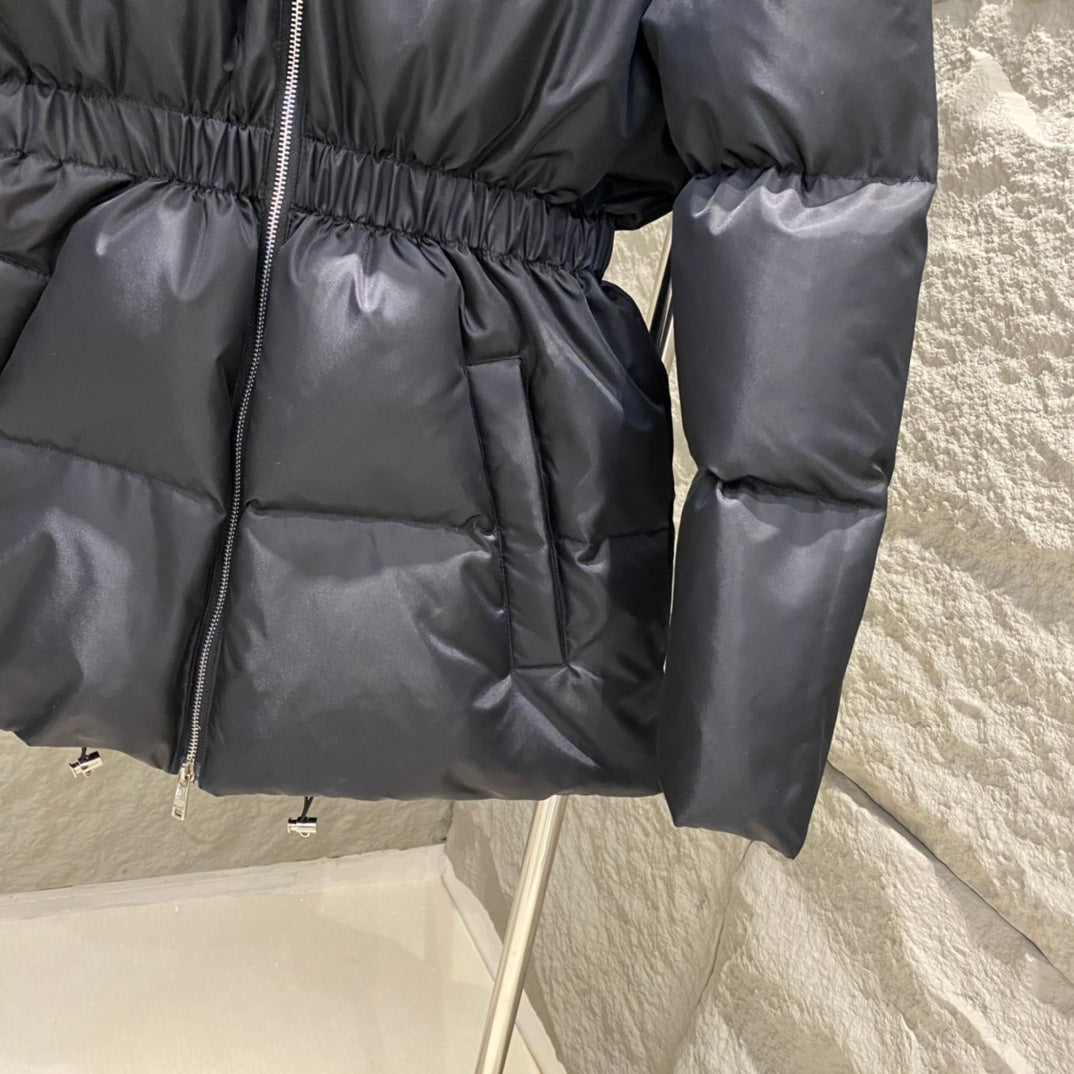 Prada Cinched Waist Hooded Down Jacket
