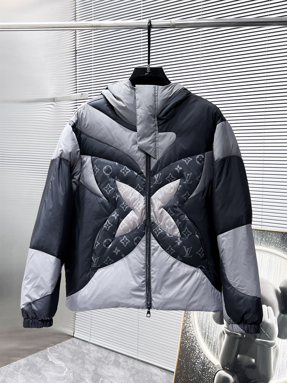 Louis Vuitton Patchwork Butterfly Puffer Jacket Black & Grey